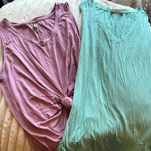 Women's Sleeveless Tops - Pink and Green